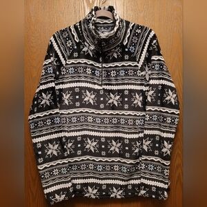 EDDIE BAUR BLACK/LIGHT BLUE SNOWFLAKE DESIGN TOP EXCELLENT CONDITION XL